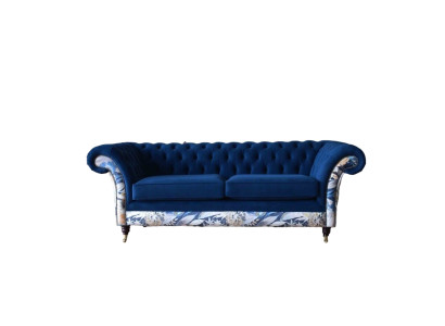 Chesterfield Sofá de terciopelo azul real, asiento acolchado, sofá de salón.