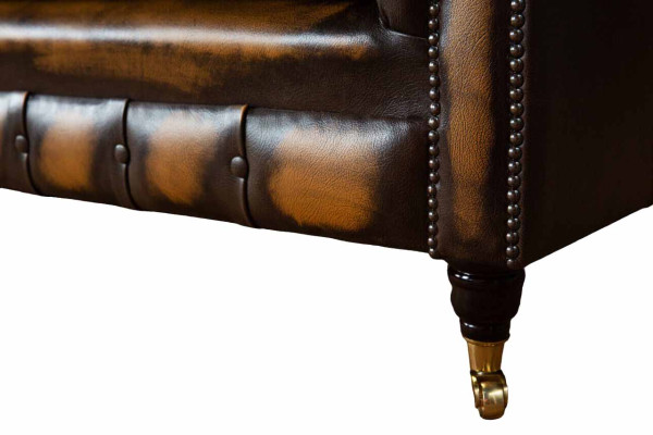 Sofá marrón de 3 plazas diseño Chesterfield tapizado asiento de cuero nuevo.