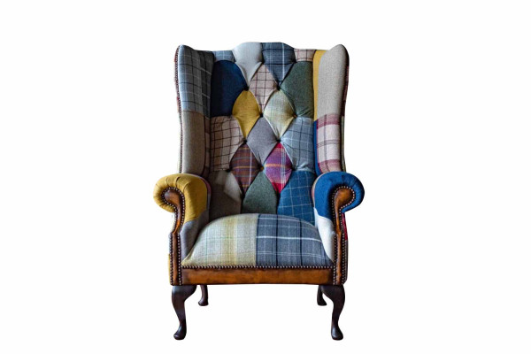 Chesterfield moderno diseño butaca orejera 1 plaza tela sofá lujo tapizado nuevo
