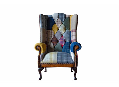 Chesterfield moderno diseño butaca orejera 1 plaza tela sofá lujo tapizado nuevo