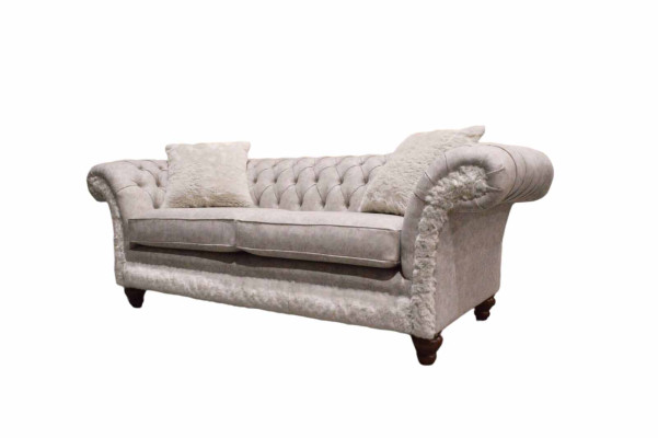 Moderno sofá de tres plazas de diseño acolchado en textil Chesterfield Beige