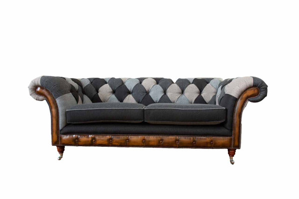 Diseño Sofá tapizado 3 plazas Couch Lujo Textil clásico Chesterfield