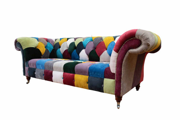 Sofá Chesterfield diseño tapizado multicolor asiento textil sofá sala de estar