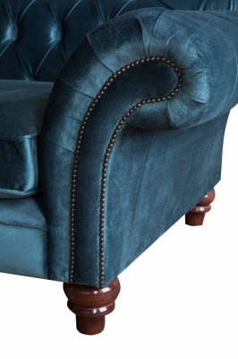 Sofá de lujo de terciopelo turquesa Chesterfield Sofás azules de diseño de asientos tapizados