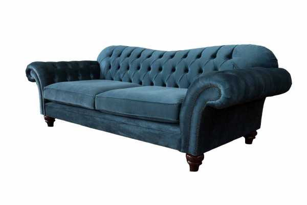 Sofá de lujo de terciopelo turquesa Chesterfield Sofás azules de diseño de asientos tapizados