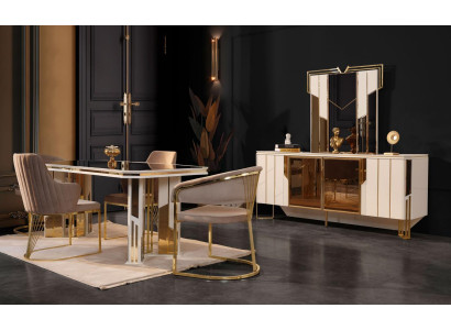 Juego de comedor completo Comedor Mesa de comedor Sillas Blanco Set de 9 piezas