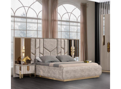 Conjunto de cama doble para dormitorio con mesitas de noche 3 piezas beige de lujo