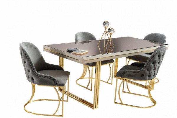 Grupo de comedor de lujo Juego de comedor Muebles de comedor Mesa de comedor Sillas Conjunto de 9 piezas Beige