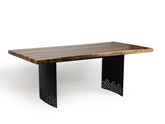 Mesa de lujo marrón de diseño de acero inoxidable Mesas de comedor de madera Mesa de comedor moderna nueva
