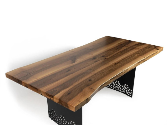 Mesa de lujo marrón de diseño de acero inoxidable Mesas de comedor de madera Mesa de comedor moderna nueva