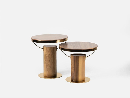 2x Mesa Auxiliar Redonda Marrón Sala de Estar Mesa de Café Diseño Moderno
