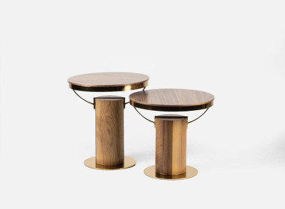 2x Mesa Auxiliar Redonda Marrón Sala de Estar Mesa de Café Diseño Moderno