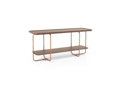 Moderna mesa de consola color oro con encimera de porcelana elegante.