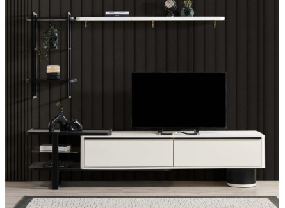 Mueble de TV para sala de estar, armario de soporte para TV, madera blanca, estantes, unidad de pared.