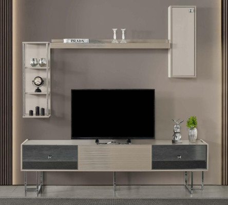 Mueble de salón RTV, soporte de TV, armario, estantería de madera gris para la sala de estar.