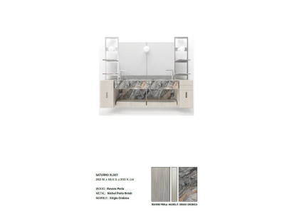 Lavabo de baño beige, accesorios de grifería, muebles de baño de estilo italiano todavía nuevos.