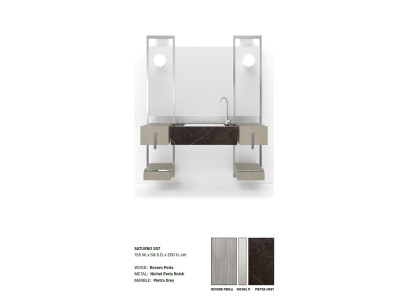 Grifo del lavabo del baño gris, muebles de baño de estilo italiano.
