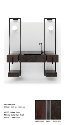 Grifería del lavamanos del baño en color marrón, muebles de baño en estilo italiano de nueva tendencia.