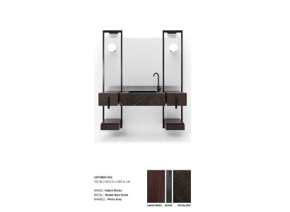 Grifería del lavamanos del baño en color marrón, muebles de baño en estilo italiano de nueva tendencia.