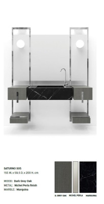 Grifo de lavabo de baño gris, muebles de baño estilo italiano clásico.