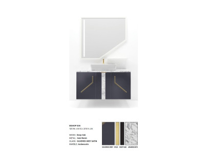 Grifo del lavabo del baño gris, muebles de baño de estilo italiano.