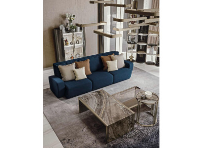Sofá de 3 plazas Mesa de centro de vidrio Muebles de sala de estar Sofá Muebles Italia Bizzotto