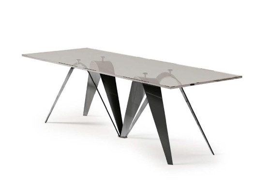 Mesa Mesa de comedor Sala de estar Mesa de comedor Acero inoxidable Vidrio Muebles Italia Bizzotto