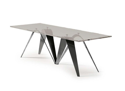 Mesa Mesa de comedor Sala de estar Mesa de comedor Acero inoxidable Vidrio Muebles Italia Bizzotto