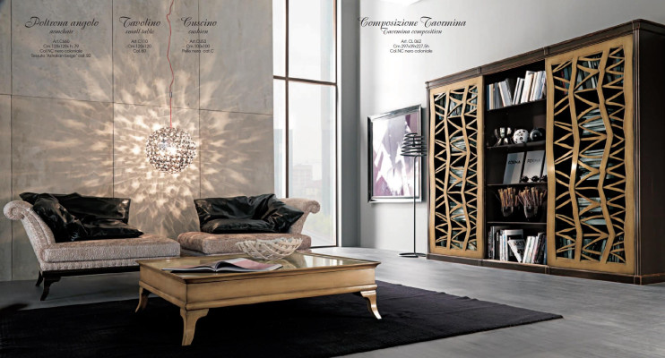 Conjunto de sala de estar, muebles de pared, 2 sillones, mesa de centro, madera, 3 piezas, lujo, Italia, nuevo.