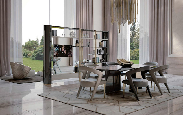 Mesa de comedor de lujo, mesa de diseñador de mármol de comedor de madera maciza Bizzotto italiano