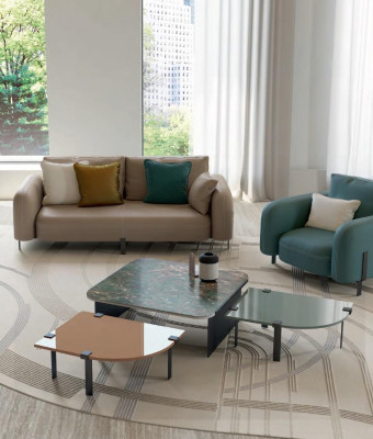 Diseños de mesa de centro para sala de estar italiano. Muebles de mesa de madera y vidrio nuevos, juego de 3.