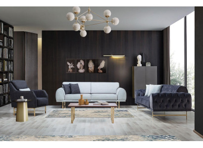 Sofás en blanco y negro de 3+3 plazas, sillón elegante de una plaza