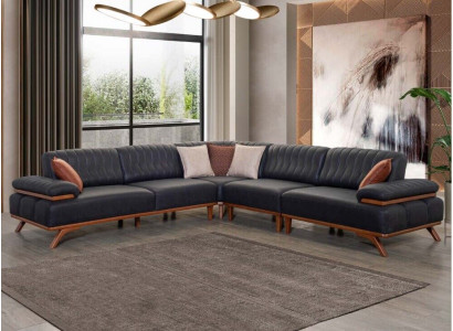 Sofá esquinero negro de diseñador en forma de L, sofá de lujo, mueble de asiento para sala de estar.