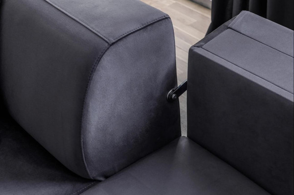 Sofá de esquina gris exclusivo en forma de L, sofá de diseñador para la sala de estar moderna.
