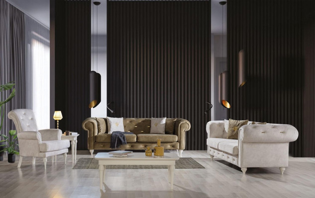 Elegante conjunto de sofás para la sala de estar, de tres plazas, de dos plazas, sillón de lujo y sofá.
