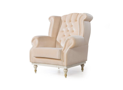 Sillón blanco retro Chesterfield de una plaza para sala de estar.