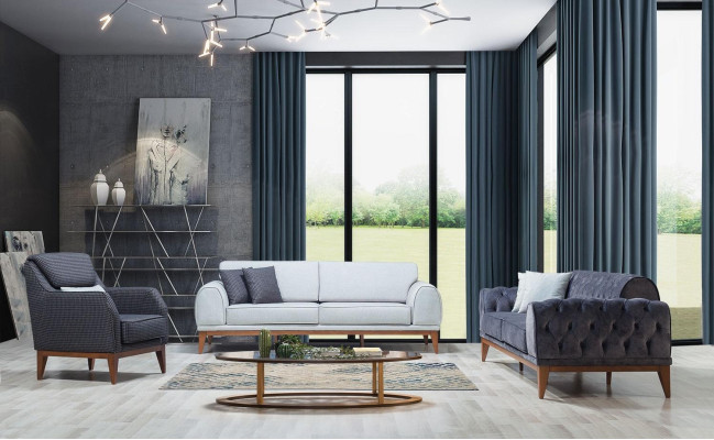 Silla de cojín individual gris con apoyabrazos - Silla de diseño