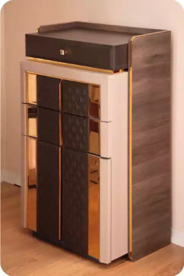 Cómoda de lujo, aparador marrón dorado, armario de madera, cómoda de dormitorio