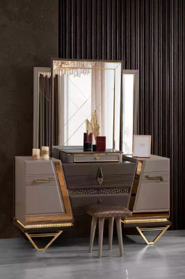 Tocador mesa de maquillaje chica consola consola gris lujo madera 