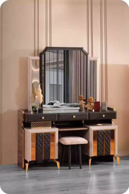 Espejo, mesa consola de lujo para maquillaje en dormitorio, negro.
