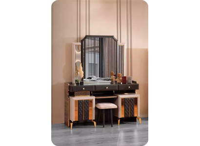 Espejo, mesa consola de lujo para maquillaje en dormitorio, negro.