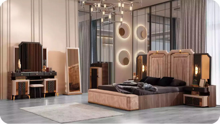 Espejo, mesa consola de lujo para maquillaje en dormitorio, negro.