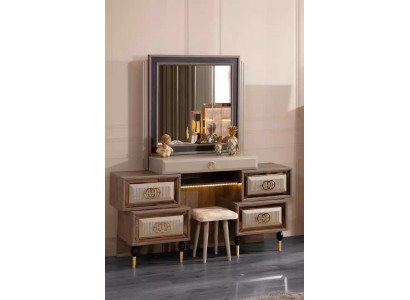 Mesa de tocador de lujo, tocador, mesa consola, consola de madera beige.