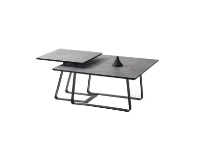 Grupo de mesas auxiliares de mesa de centro gris de 2 piezas de madera.