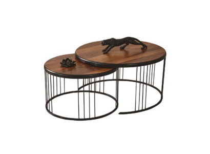 Mesa auxiliar Grupo Mesa de centro Mesa de café Marrón 2 piezas Juego de mesa Madera