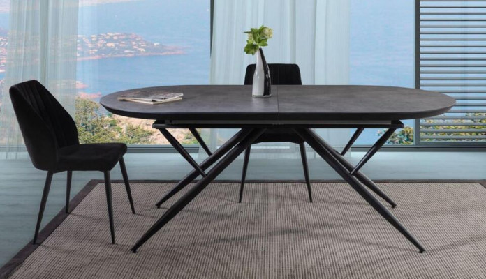 Mesa de comedor ovalada mesa de comedor mesa de cocina extensible de madera gris grande.