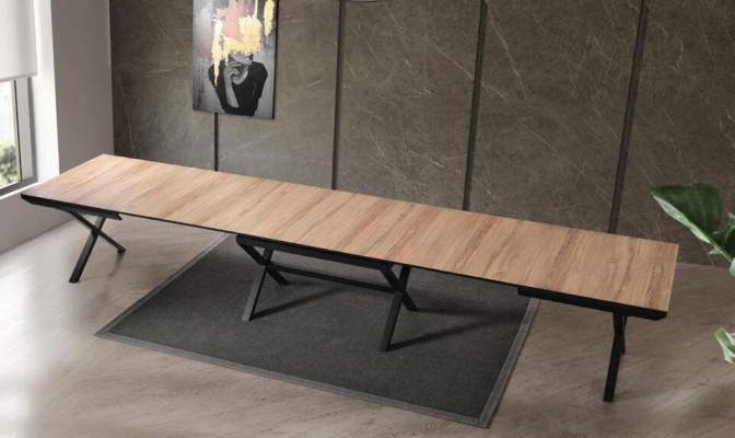 Gran mesa de conferencia Mesa de comedor extensible de madera marrón XXL