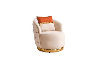 Diseño de asiento de lujo beige, sillón de relax de tela con acero inoxidable, sillón club.