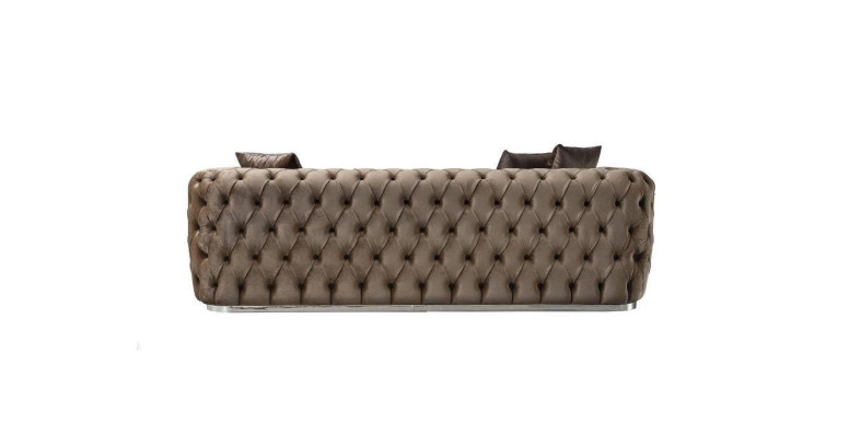Sofá de 3 plazas tapizado en tela marrón diseño de asiento moderno Chesterfield.