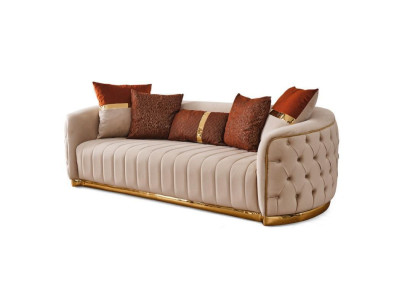 Tresillos de diseño de lujo moderno de tela beige Chesterfield beige